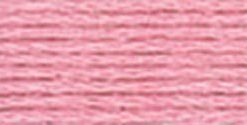 A close-up view of embroidery thread skeins, held taught horizontally. The shade is a bubblegum pink.