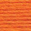 A close-up view of embroidery thread skeins, held taught horizontally. The shade is a dark orange, like fresh-baked pumpkin pie.
