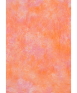 A sheet of hand-dyed fabric, mostly salmon orange, with mottling of pink
