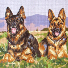 German Shepherd Pair PRINTED CANVAS for Needlepoint