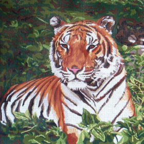 Tiger in the Leaves PRINTED CANVAS for Needlepoint