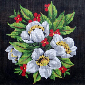 White Flowers PRINTED CANVAS for Needlepoint