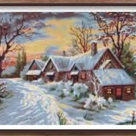 Winter Cabin PRINTED CANVAS for Needlepoint