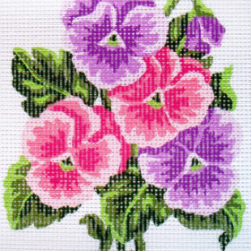 Pink and Purple Pansies PRINTED CANVAS for Needlepoint