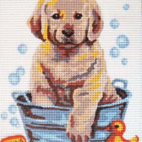 Puppy in the Bath PRINTED CANVAS for Needlepoint