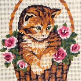 Kitten in Basket PRINTED CANVAS for Needlepoint