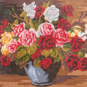 Rose Bouquet PRINTED CANVAS for Needlepoint