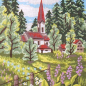 Little Church in the Country PRINTED CANVAS for Needlepoint