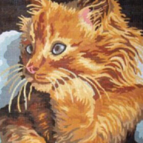 Thoughtful Kitten PRINTED CANVAS for Needlepoint