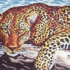 Leopard by a Pond PRINTED CANVAS for Needlepoint
