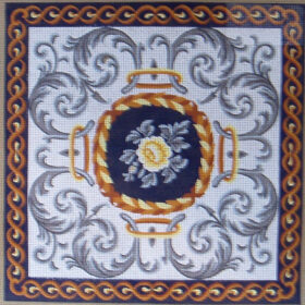White Mandala in Blue and Gold PRINTED CANVAS for Needlepoint