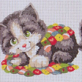 Kitten and Quilt PRINTED CANVAS for Needlepoint